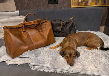 Genuine Leather Holdall Weekend Bag With Luggage Tag, 3 of 12
