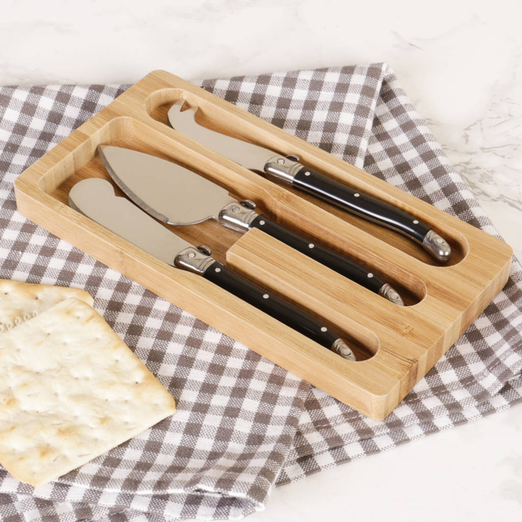Set Of Three Black Handle Cheese Knives By Dibor