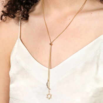 Sun And Moon Drawstring Pendant Necklace In Gold Plating, 3 of 6