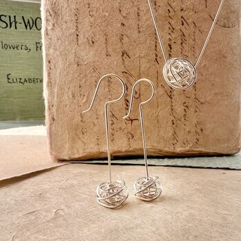 Intricately Woven Sterling Silver Nest Inspired Long Drop Earrings, 5 of 11