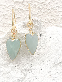 Amazonite Heart Gemstone Earrings Real 18k Gold Plated Gift, 4 of 7