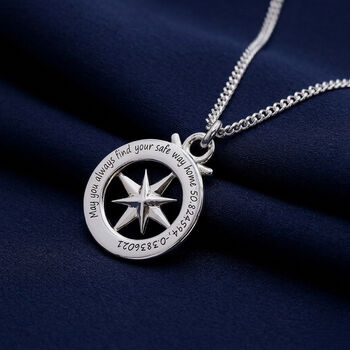 Travel Safe Outline Compass St Christopher Necklace, 4 of 12