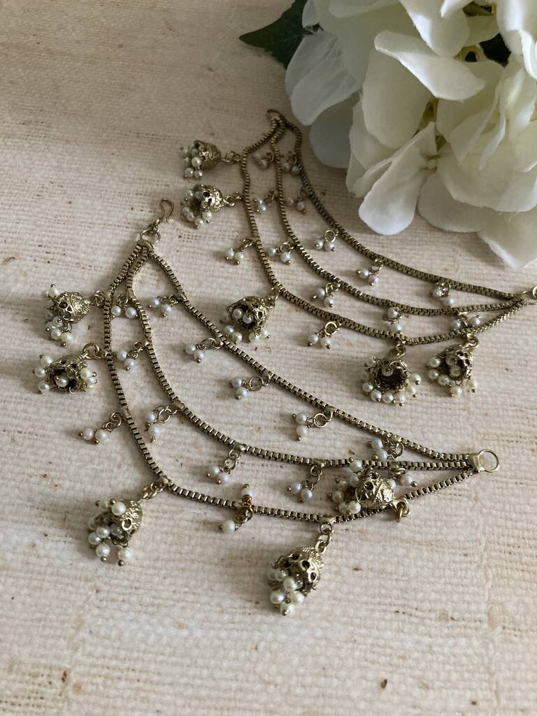 Antique Kundan Gold Plated Pearl Ear Chains/Kaan Chain, 1 of 5