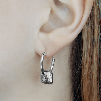 Organic Textured Sterling Silver Square Hoop Earrings, 3 of 4