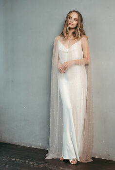 Pearl Bridal Cape Veil Wedding Dress Cover Up, 4 of 12