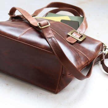 Large Brown Leather Buckle Tote Bag, 3 of 5