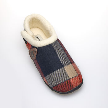 Todd Navy And Orange Check Mens Slippers Indoor/Garden Shoes, 7 of 10