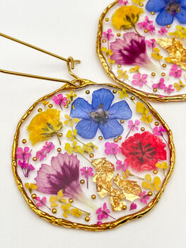 Medium Earrings With Real Pink Flowers In Silver Or Gold, 5 of 10