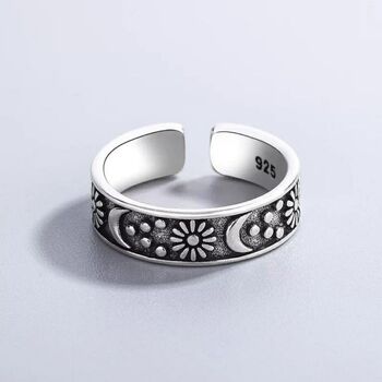 Adjustable Moon And Sun Silver Plated Thin Band Ring, 3 of 6