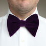 Mens Purple Oversized Velvet Bow Tie And Pocket Square, thumbnail 1 of 5