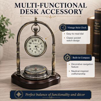 Personalised Bronze 1st Anniversary Desk Clock With Compass, 3 of 12