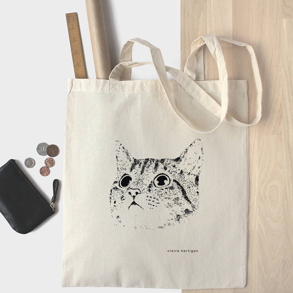 Cat Cotton Tote Bag By Claire Hartigan