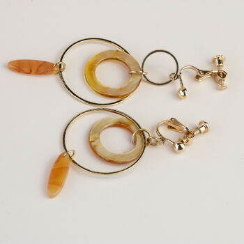 Gold And Orange Circle Dangle Clip On Earrings, 3 of 3