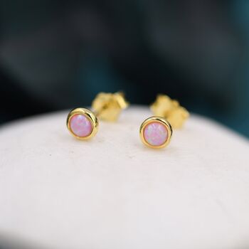 Sterling Silver Tiny Pink Opal Stud Earrings, 6 of 10