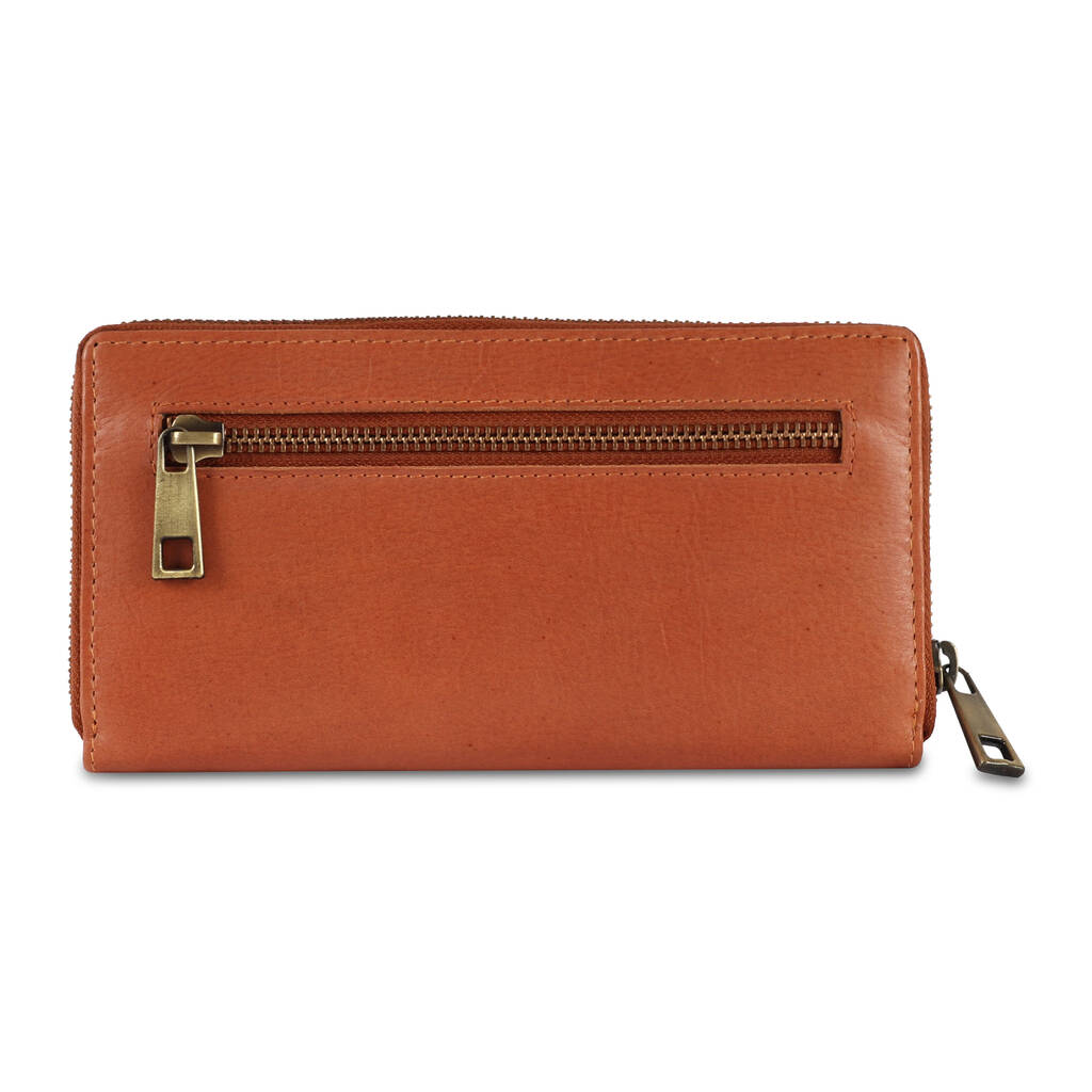 tan zip around purse