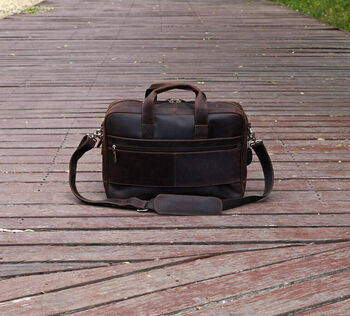Genuine Leather Briefcase With Luggage Strap Brown, 4 of 9