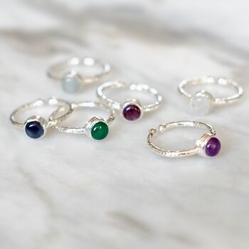 Adjustable Textured Sterling Silver Birthstone Ring, 5 of 8