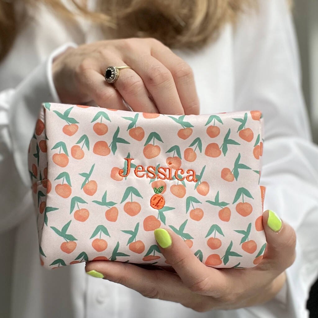 Embroidered Peachy Make Up Bag