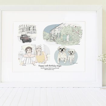 Personalised 70th Birthday Gift Drawing Illustration, 5 of 7