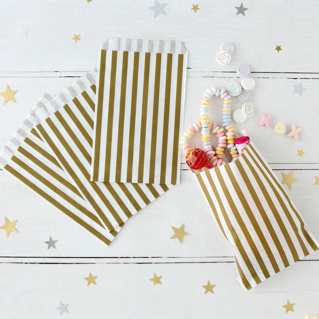 Gold Stripy Sweet Bags With Stickers By Postbox Party ...