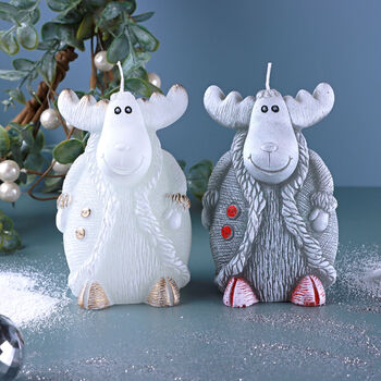 G Decor Frosted Reindeer Companions Hand Finished Winter Wax Candle Figures In White Or Grey, 6 of 6