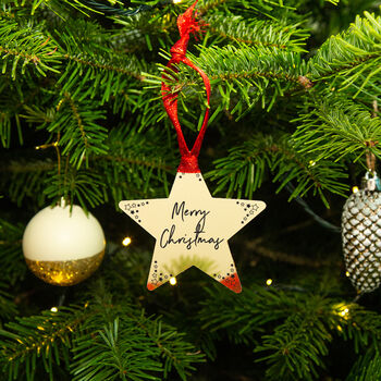 'Merry Christmas' Gold Star Christmas Tree Decoration, 3 of 6