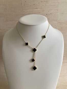 Double Sided Clover Long Necklace Red Black, 7 of 10