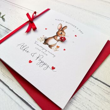 Handmade Mummy Mother's Day Card: Bunny With Flower Design, 2 of 6