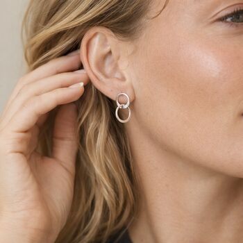 Sterling Silver Moving Linked Hoop Stud Earrings, 2 of 10