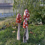 Set Of Three Wooden Red Mushrooms For Garden, thumbnail 10 of 10