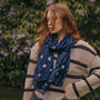 Silver Metallic Bee Print Scarf In Navy Blue, thumbnail 2 of 2