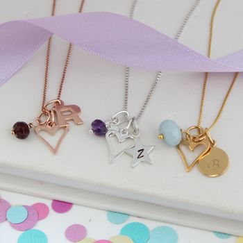 Personalised Childs Heart Necklace With Birthstones, 5 of 12