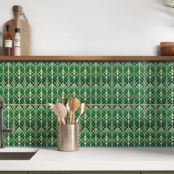 Art Nouveau Green Ceramic Handprinted Tile, 2 of 11