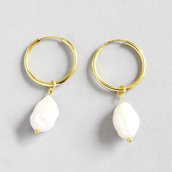 Chunky 18 K Gold Or Silver Freshwater Pearl Hoops, 6 of 10