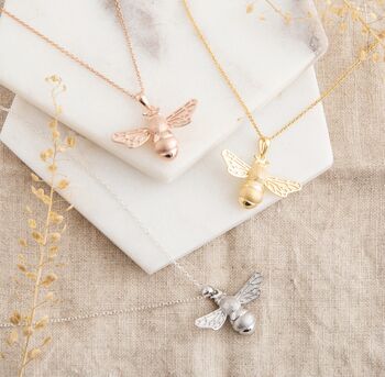 Rose Gold Plated Sterling Silver Bee Necklace, 3 of 3