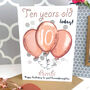 Personalised Balloons Relation 10th Birthday Card, thumbnail 2 of 10