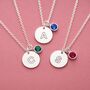 Silver Plated Modern Initial Birthstone Disc Necklace, thumbnail 2 of 7