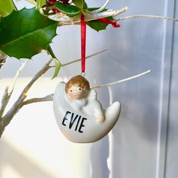 Personalised Angel And Moon Ceramic Decoration, 7 of 7