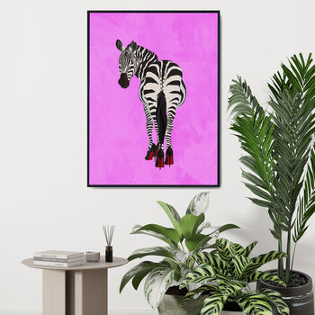 Pink Zebra Wearing Heels Original Wall Art Print, 2 of 4