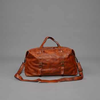 Large Genuine Leather Holdall Tan Brown, 6 of 12