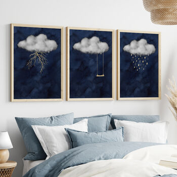 Set Of Three Clouds With Gold Elements Wall Prints, 2 of 9