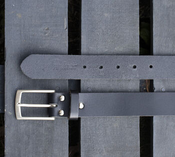Handmade Black Leather Belt Men's English Leather 35mm Wide, 4 of 10