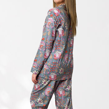 Grey And Pink Floral 100% Cotton Ladies Pyjamas, 6 of 8