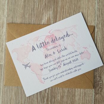 Watercolour Travel Themed Wedding Change The Date Card, 2 of 4