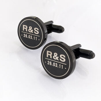 Mens Black Engraved Cufflinks – Birthday, Wedding, Or Christmas Gift Idea, 4 of 4