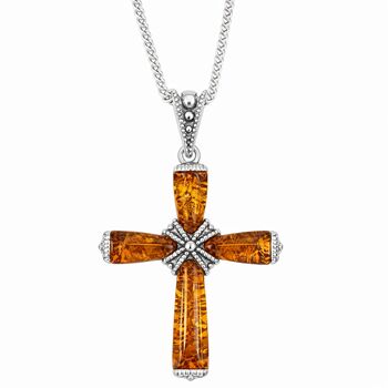 Personalised Sterling Silver Amber Cross Pendant Necklace, 5 of 10