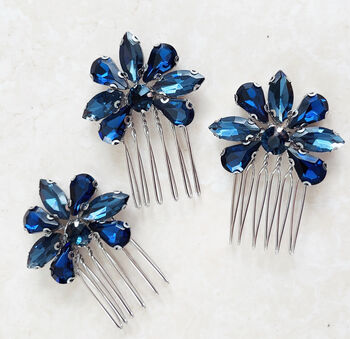 Navy Blue Crystal Hair Comb Set, 2 of 5