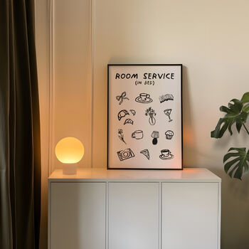 Room Service In Bed Doodle Cute Bedroom Wall Art Print, 5 of 8