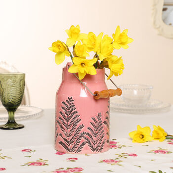 Spring Fern Pink Ceramic Milk Churn Vase Easter Gift, 3 of 10