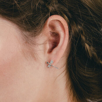 Silver Dragonfly Earrings In Solid 925 Sterling Silver, 2 of 4